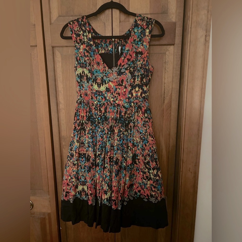 Anthropologie Plenty By Tracy Reese Sz 0 Black Red Yellow Blue Petal Fete Dress